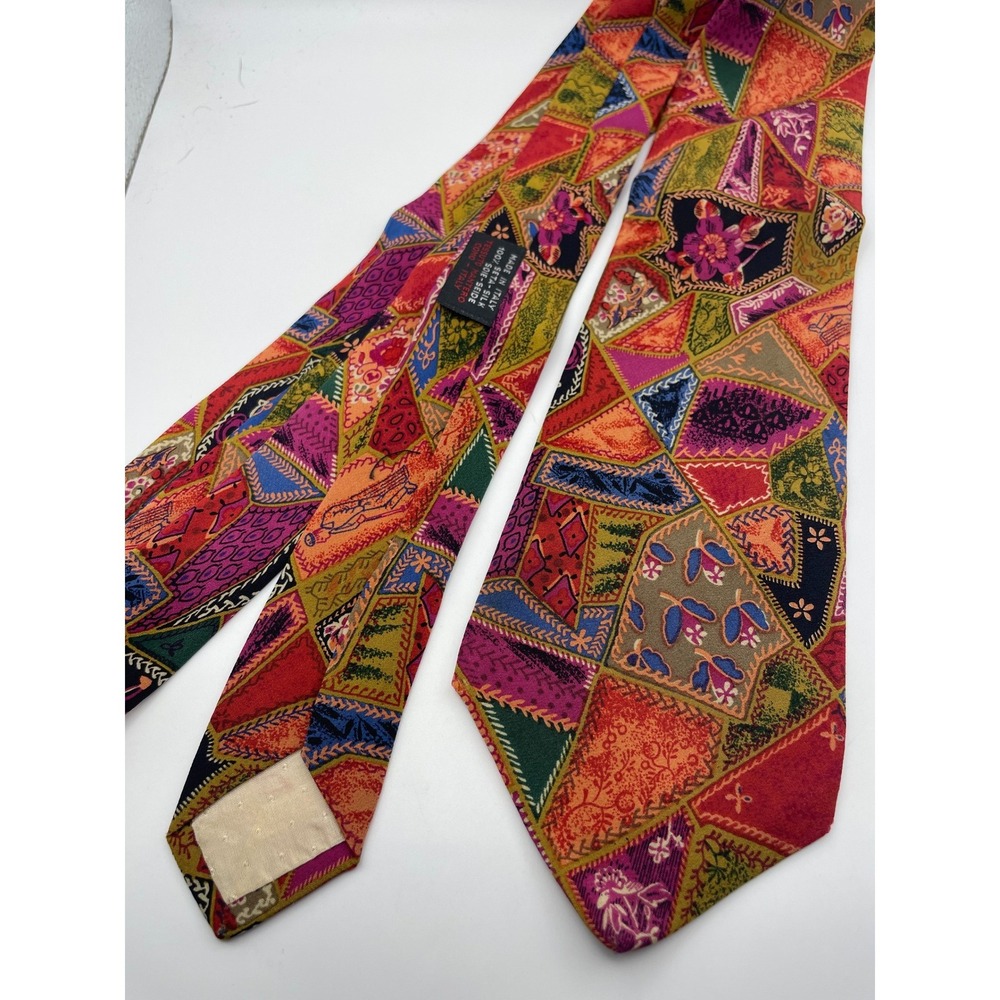 Gianfranco Ferre Mens Silk Tie Multicolor Patchwork Mosaic Geometric Made Italy